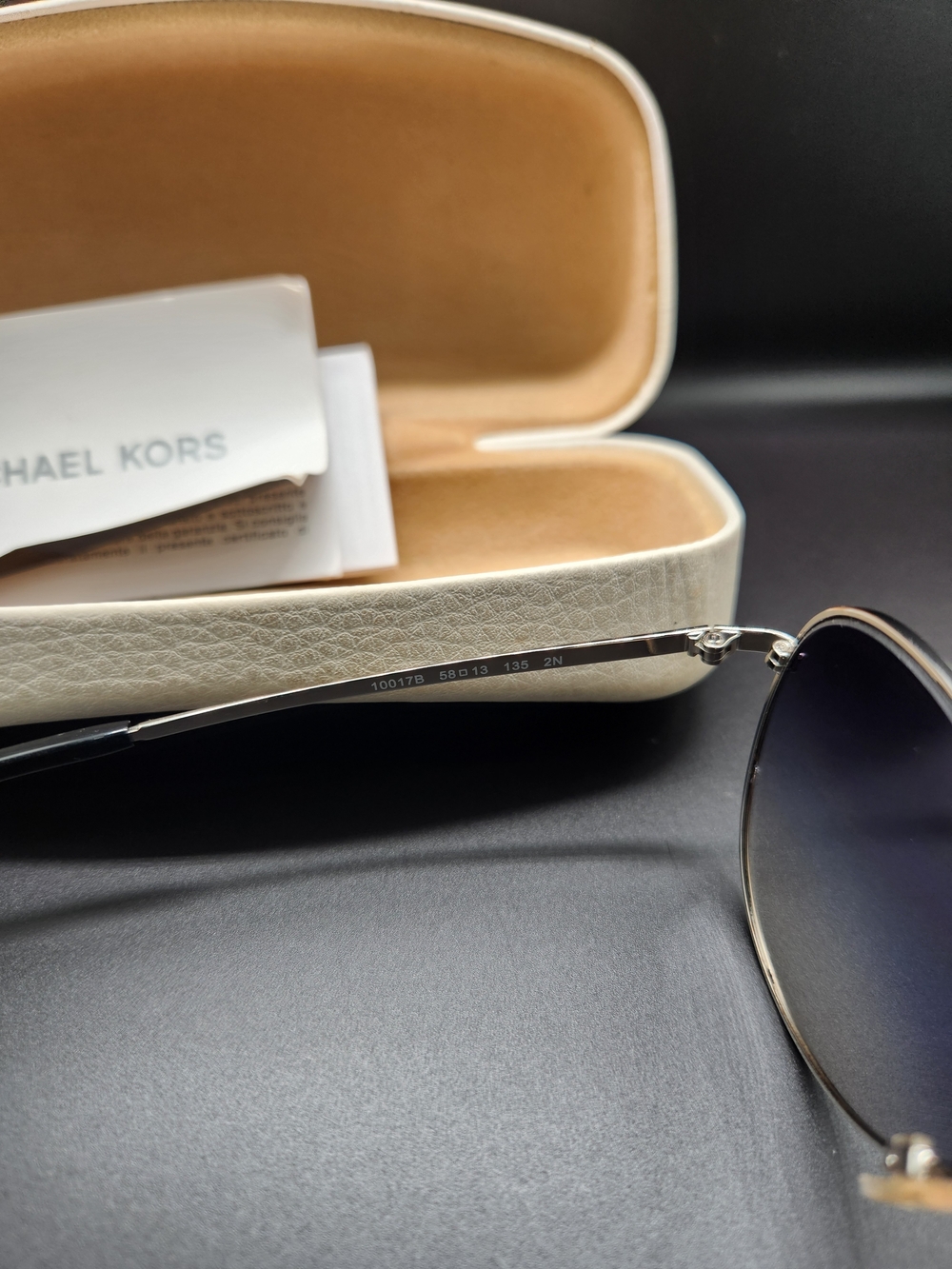 Michael Kors Aviator Sunglasses - Gold Frame with Gradient Blue-Brown Lenses - Picture 5 of 6